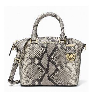 NWT MICHAEL KORS Riley Small Satchel – Snake-Embossed Leather Gray/Black $348